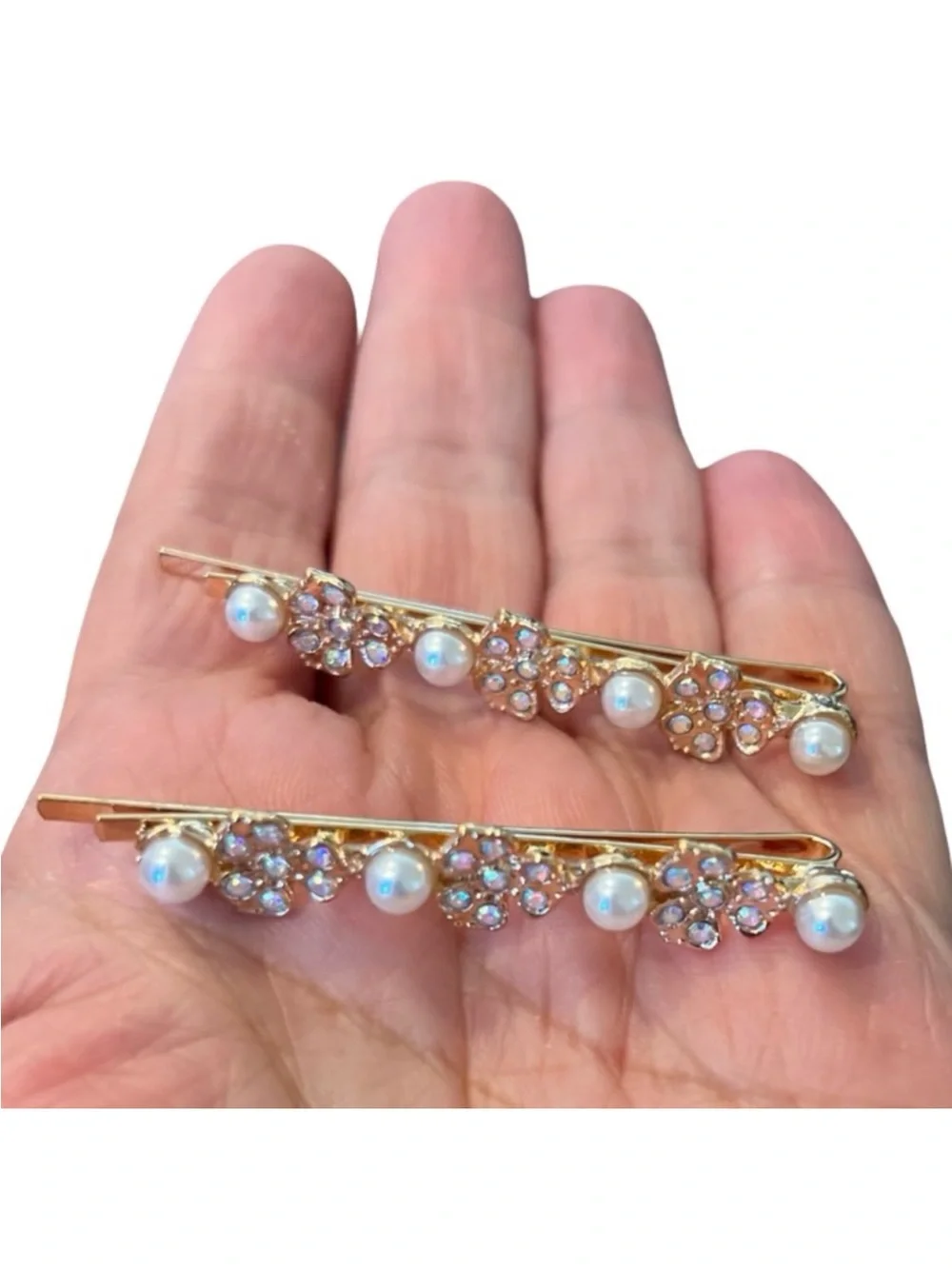 Gold Pearl & Crystal Flower Hair Clips - Set of 2 FINAL PRICE DROP